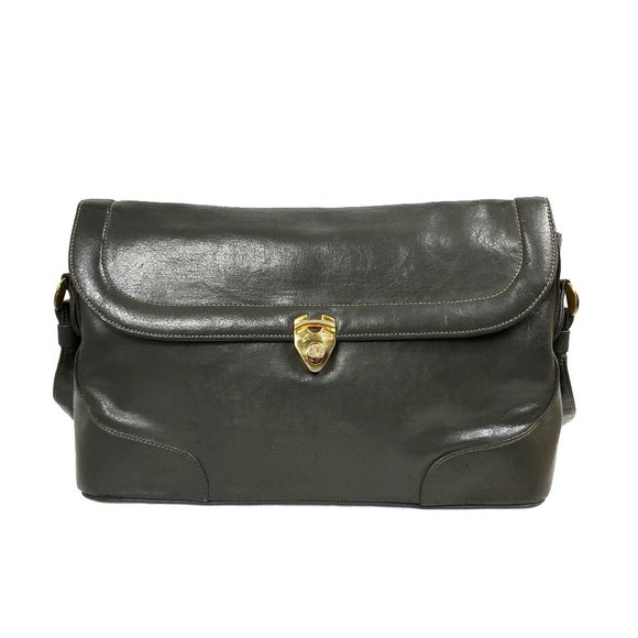 Zenith Bags Vintage Zenith Handmade Gray Leather Twist Lock Flap